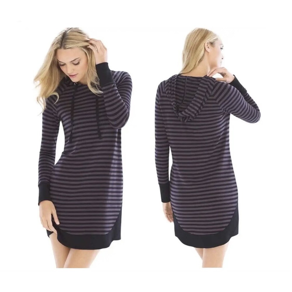 Soma Leisure Striped Jersey Knit Shirt Hooded Dress Women's Size Medium